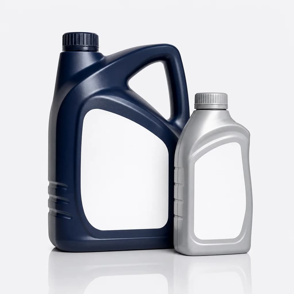 Unbranded 1 litre and 4 litre engine oil containers